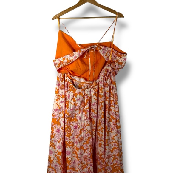 J Crew Collection Side-Cutout Poplin Midi Dress, Orange Floral, Size 18 - Picture 14 of 15